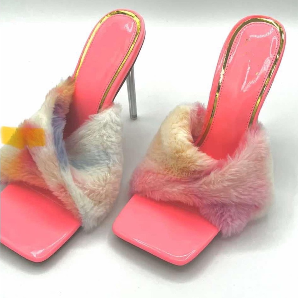 Pink Fur Trim Stiletto Heels